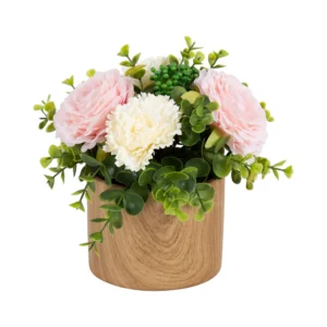 4.5” Artificial Floral in Wood Grain Ceramic Container