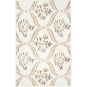 House Willow 2' x 3' White Floral Indoor Area Rug